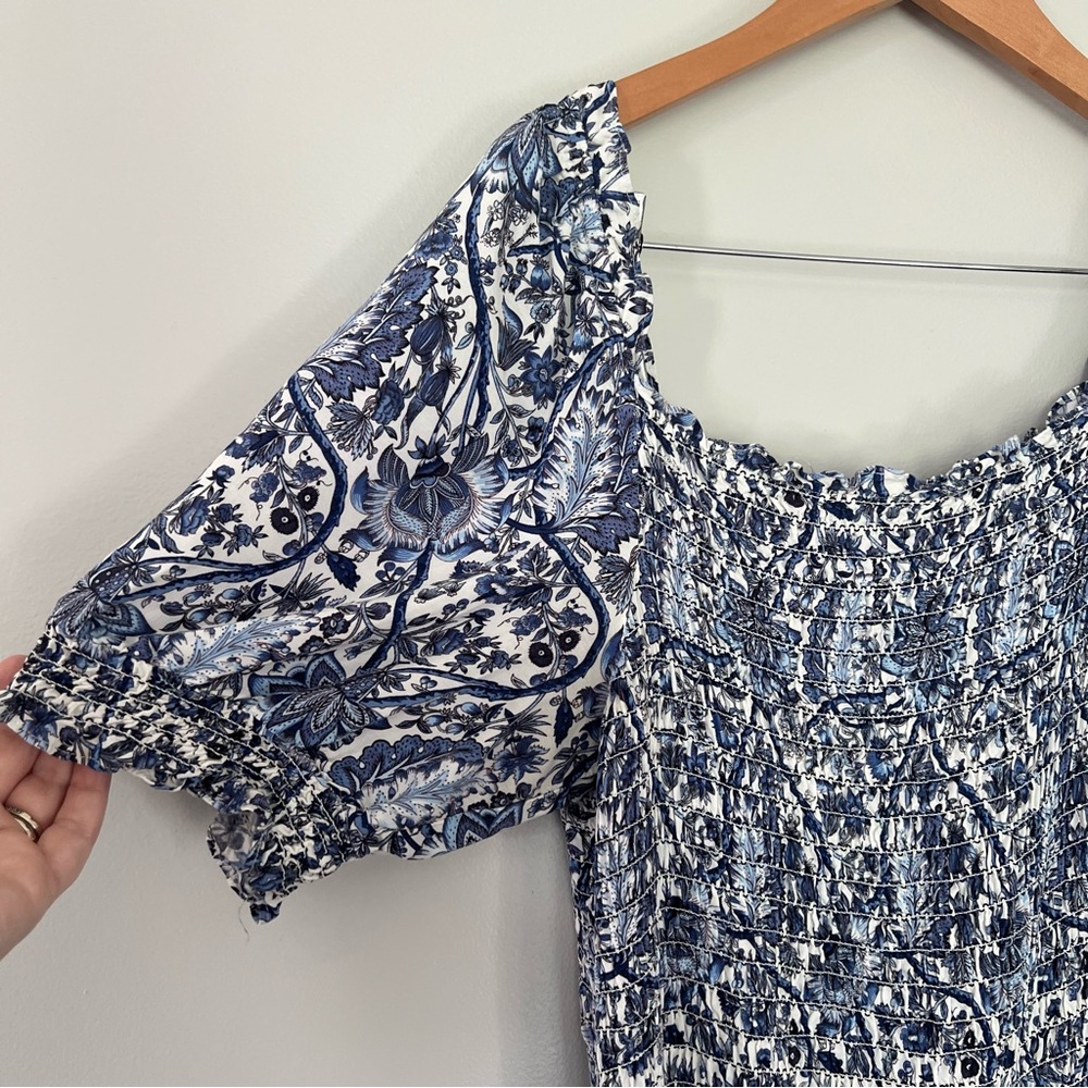 Max Studio Printed Smocked Bodice Tiered Maxi Dress Cruise Vacation Beach Resort - Picture 6 of 11
